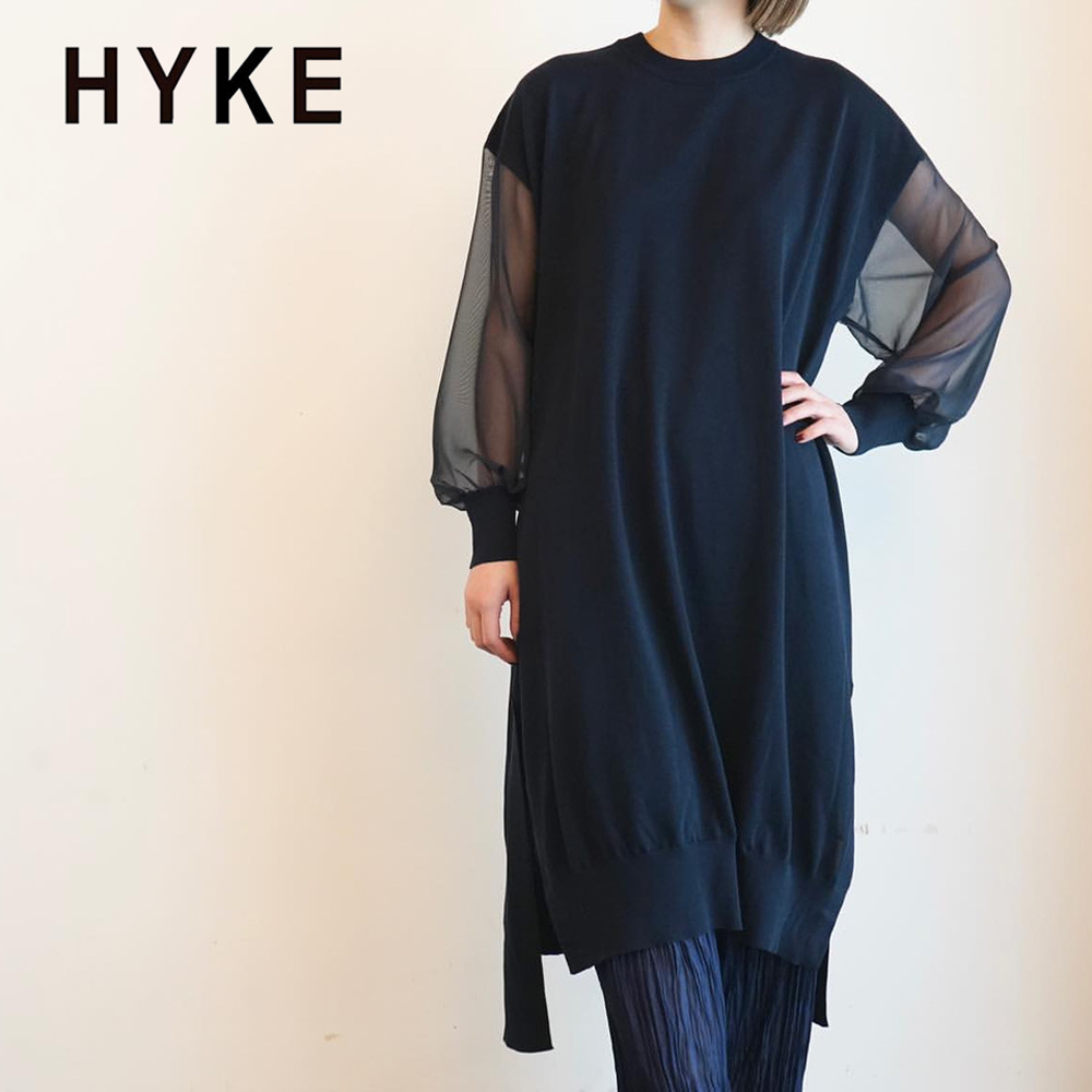 HYKE / 新作アイテム入荷”CREW NECK SWEATER DRESS WITH SHEER SLEEVES ...